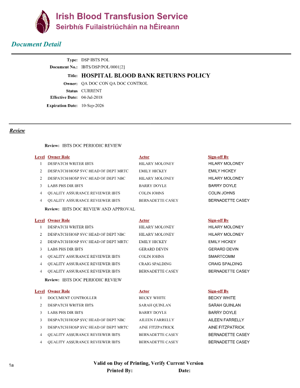 hospital blood bank returns policy