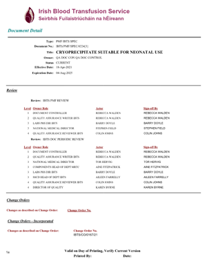 Cryoprecipitate for Neonatal Use IBTS 2022