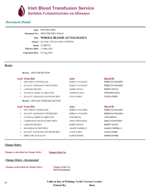 Whole Blood Autologous IBTS 2022