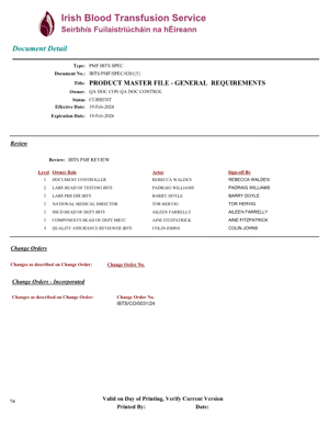 Product Master File General Requirements IBTS 2022