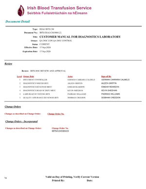 Customer Manual for Diagnostics Laboratory