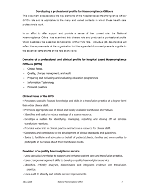 professional profile for haemovigilance officers